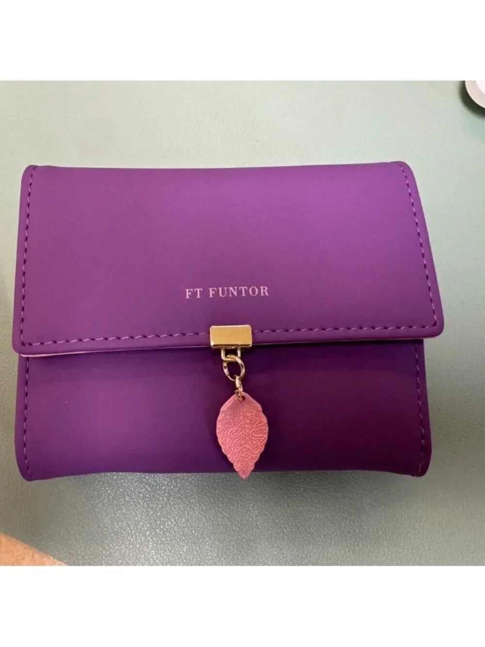 RFID Purple Wallet Leaf Card Holder Trifold Ladies Wallet with Zipper Pocket